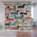 Dachshunds, Dog Pet Animals Eclectic, Contemporary Bohemian Illustration Toy Dogs Pastel Boho Modern Abstract Wall Mural Gallery Image 1