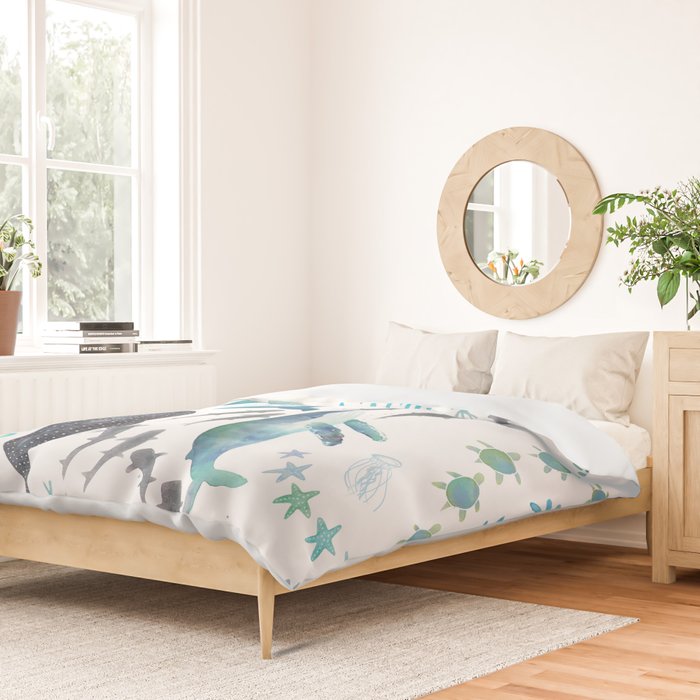 Sharks, Humpback Whales, Orcas & Turtles Ocean Play Print Duvet Cover Gallery Image 2
