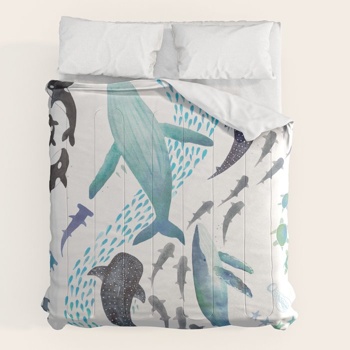 Sharks, Humpback Whales, Orcas & Turtles Ocean Play Print Comforter Gallery Image 2