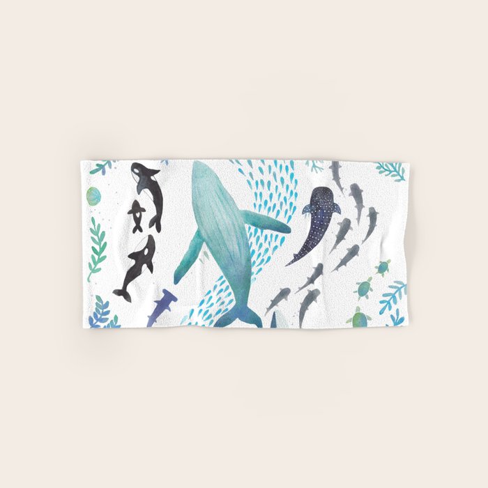 Sharks, Humpback Whales, Orcas & Turtles Ocean Play Print Bath Towel Gallery Image 1