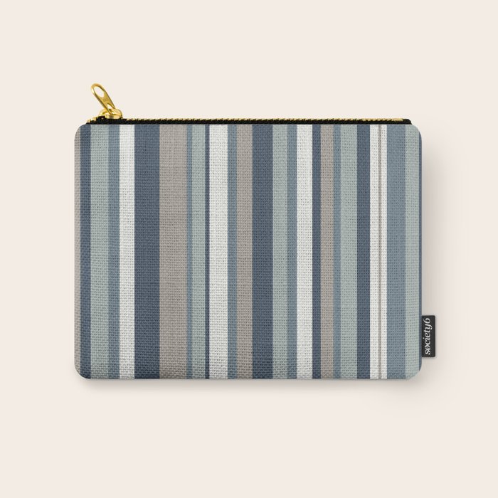 Vertical Stripes in Neutral Blue Gray Shades Carry All Pouch Gallery Image 1