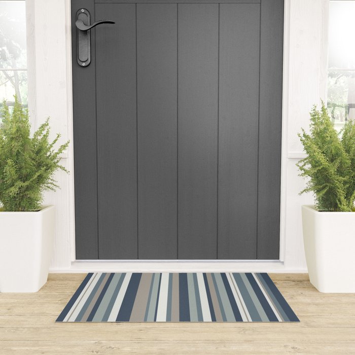 Vertical Stripes in Neutral Blue Gray Shades Welcome Mat Gallery Image 3