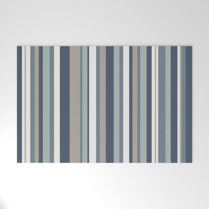 Vertical Stripes in Neutral Blue Gray Shades Welcome Mat Gallery Image 1