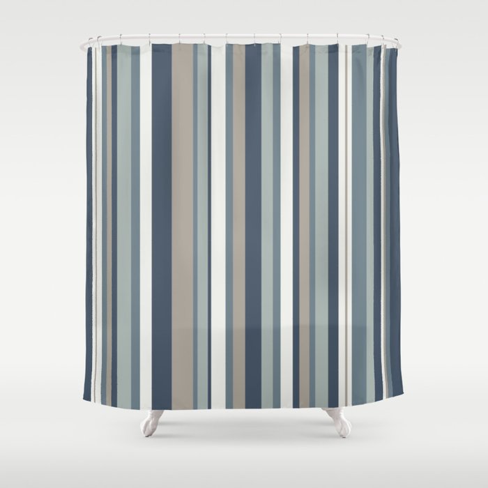 Vertical Stripes in Neutral Blue Gray Shades Shower Curtain Gallery Image 1