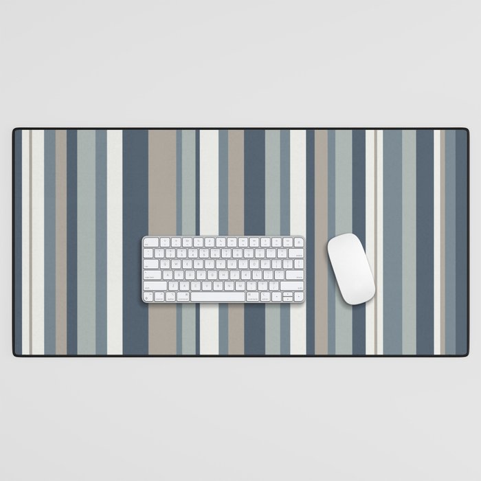 Vertical Stripes in Neutral Blue Gray Shades Desk Mat Gallery Image 1