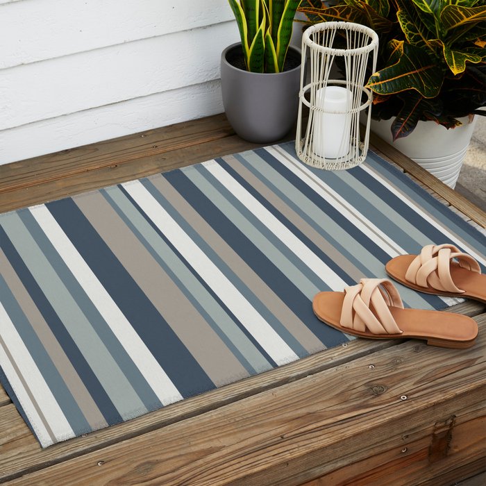 Vertical Stripes in Neutral Blue Gray Shades Outdoor Rug Gallery Image 2