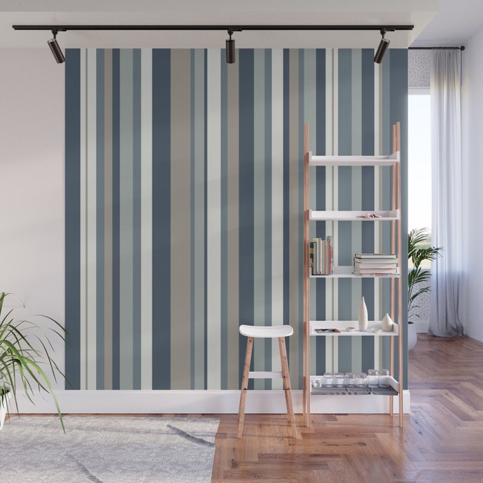 Vertical Stripes in Neutral Blue Gray Shades Wall Mural Gallery Image 1