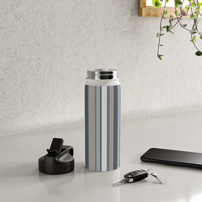 Vertical Stripes in Neutral Blue Gray Shades Water Bottle Gallery Image 4