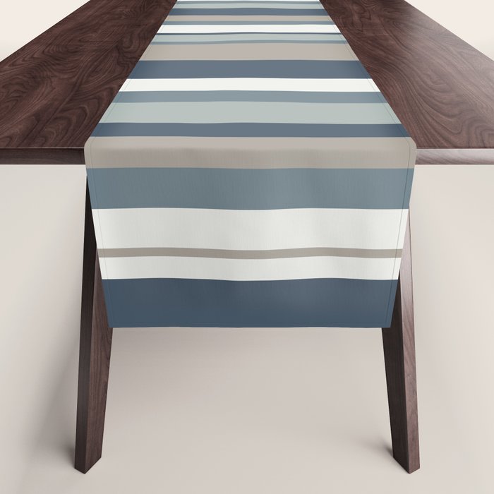 Vertical Stripes in Neutral Blue Gray Shades Table Runner Gallery Image 1