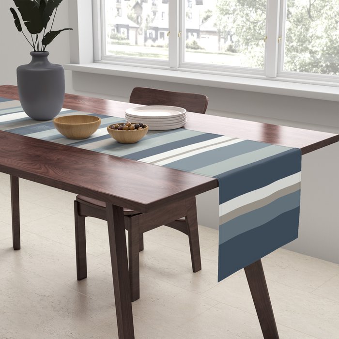 Vertical Stripes in Neutral Blue Gray Shades Table Runner Gallery Image 2