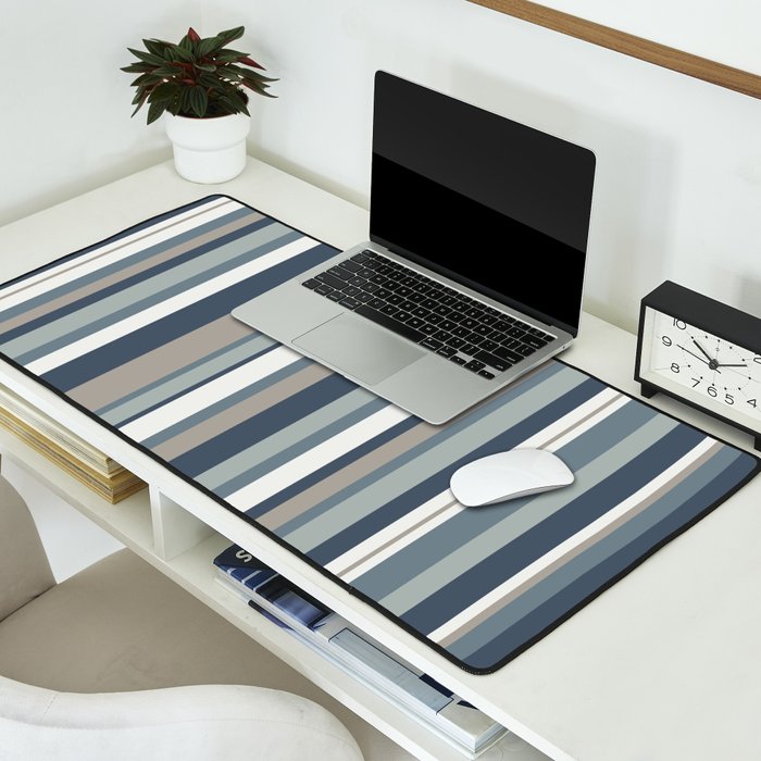 Vertical Stripes in Neutral Blue Gray Shades Desk Mat Gallery Image 2