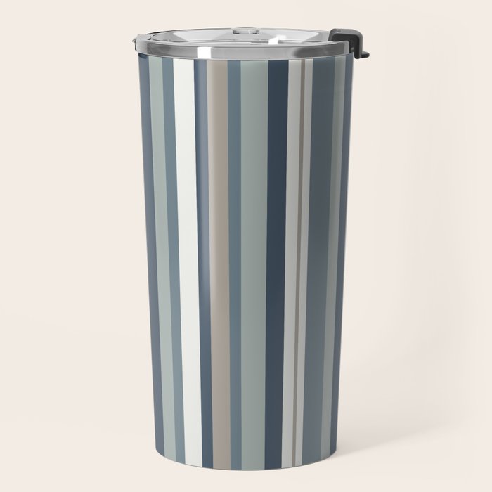 Vertical Stripes in Neutral Blue Gray Shades Travel Mug Gallery Image 2