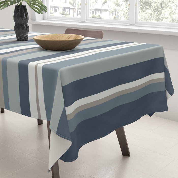 Vertical Stripes in Neutral Blue Gray Shades Tablecloth Gallery Image 3