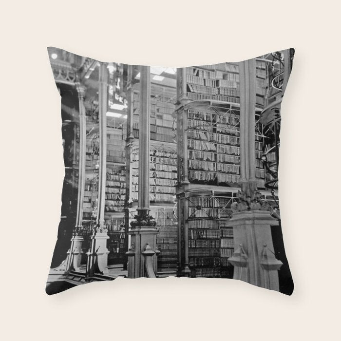 A Book Lover's Dream - Cincinnati Public Library black and white photographs / black and white photo Throw Pillow Gallery Image 1