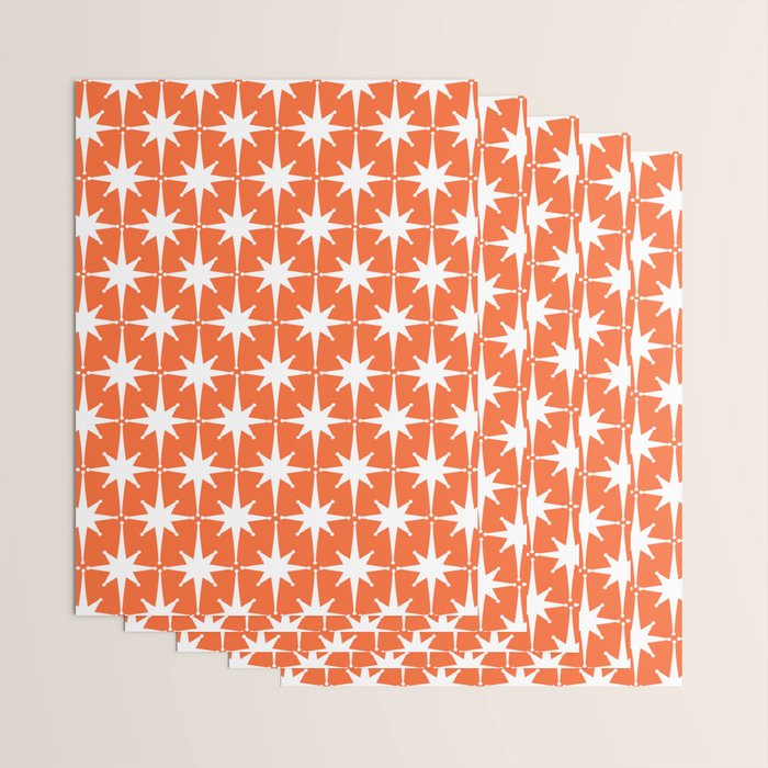 Midcentury Modern Atomic Starburst Pattern in Orange and White Wrapping Paper Gallery Image 3