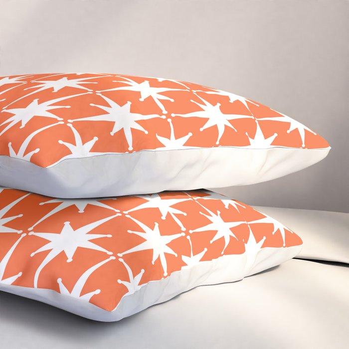 Midcentury Modern Atomic Starburst Pattern in Orange and White Pillow Sham Gallery Image 3