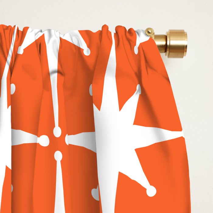 Midcentury Modern Atomic Starburst Pattern in Orange and White Window Curtain Gallery Image 2