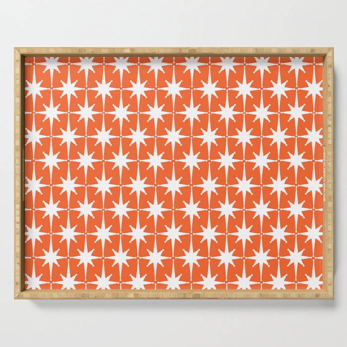 Midcentury Modern Atomic Starburst Pattern in Orange and White Serving Tray Gallery Image 1