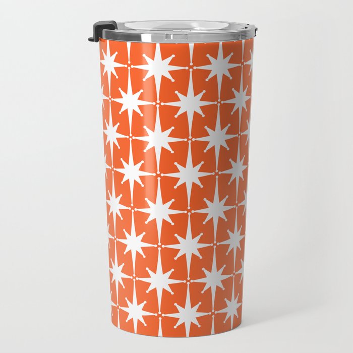 Midcentury Modern Atomic Starburst Pattern in Orange and White Travel Mug Gallery Image 3