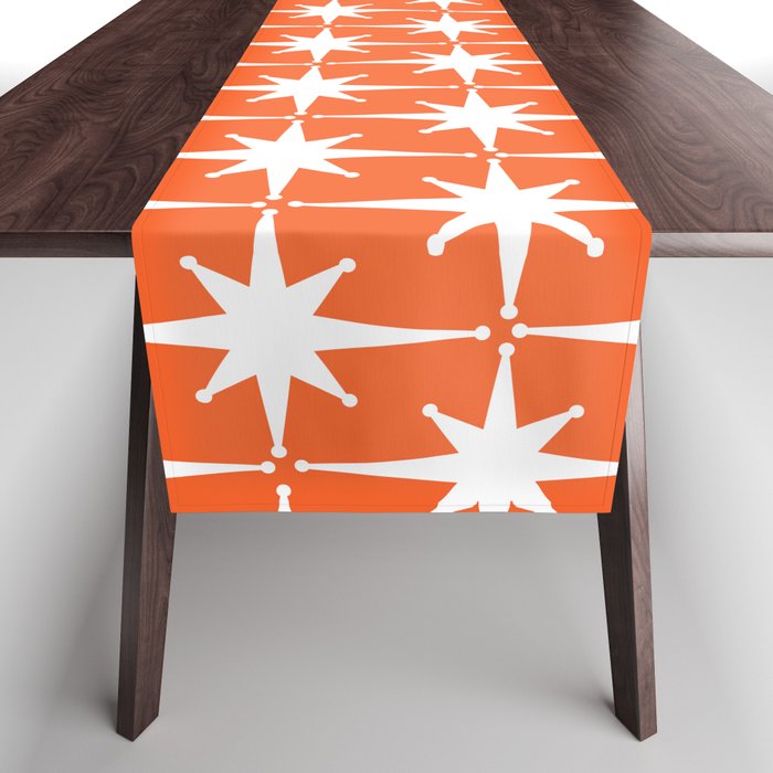 Midcentury Modern Atomic Starburst Pattern in Orange and White Table Runner Gallery Image 1