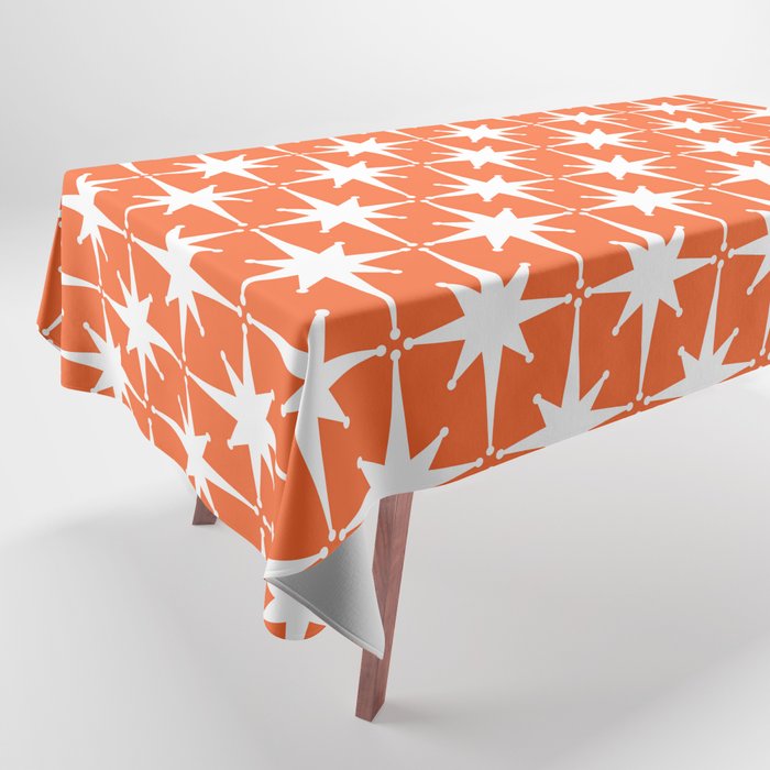 Midcentury Modern Atomic Starburst Pattern in Orange and White Tablecloth Gallery Image 1