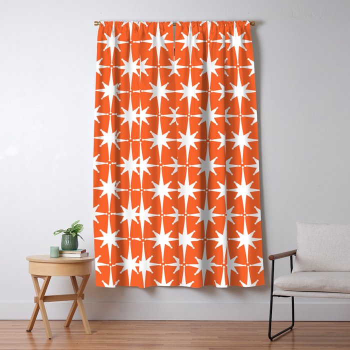 Midcentury Modern Atomic Starburst Pattern in Orange and White Window Curtain Gallery Image 5