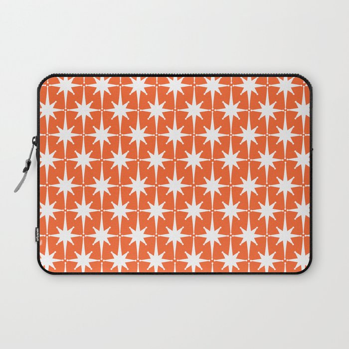 Midcentury Modern Atomic Starburst Pattern in Orange and White Laptop Sleeve Gallery Image 1