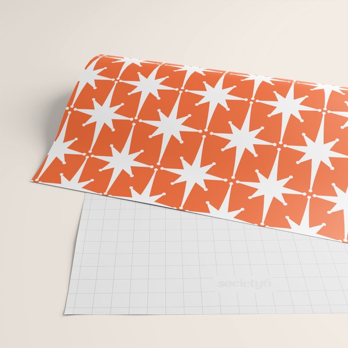 Midcentury Modern Atomic Starburst Pattern in Orange and White Wrapping Paper Gallery Image 2
