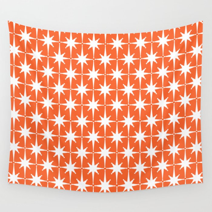 Midcentury Modern Atomic Starburst Pattern in Orange and White Wall Tapestry Gallery Image 4