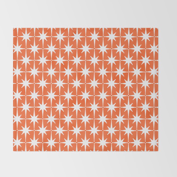 Midcentury Modern Atomic Starburst Pattern in Orange and White Throw Blanket Gallery Image 2