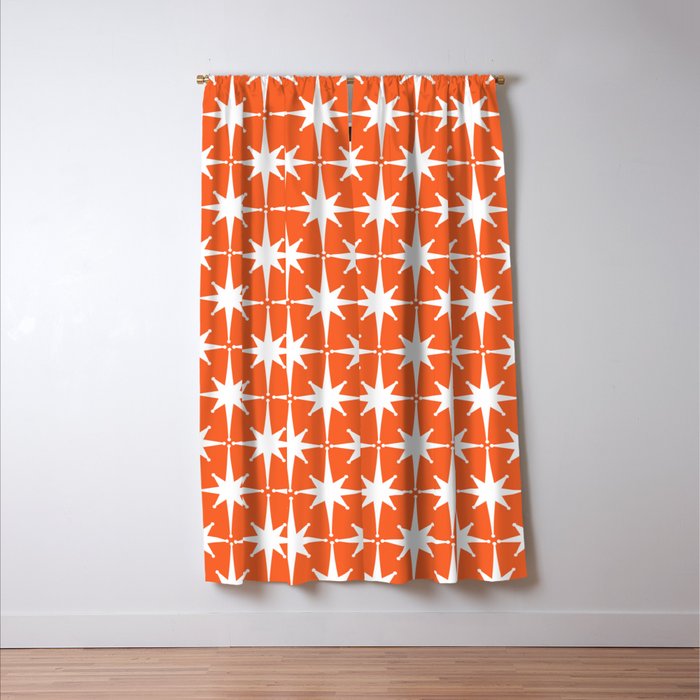 Midcentury Modern Atomic Starburst Pattern in Orange and White Window Curtain Gallery Image 3