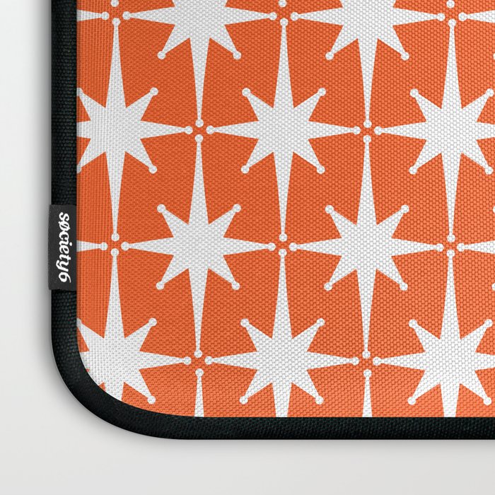 Midcentury Modern Atomic Starburst Pattern in Orange and White Laptop Sleeve Gallery Image 3