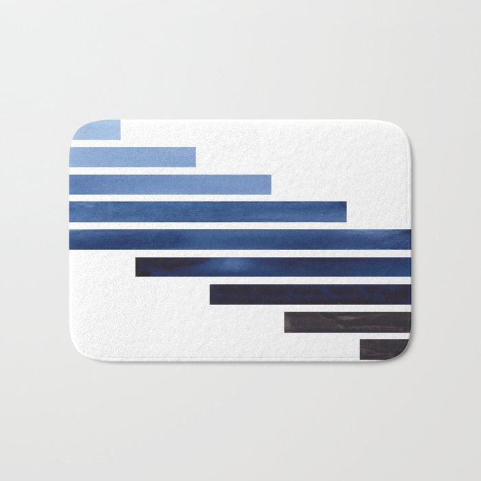 Navy Purple Blue Midcentury Modern Minimalist Staggered Stripes Rectangle Geometric Aztec Pattern Wa Bath Mat Gallery Image 1