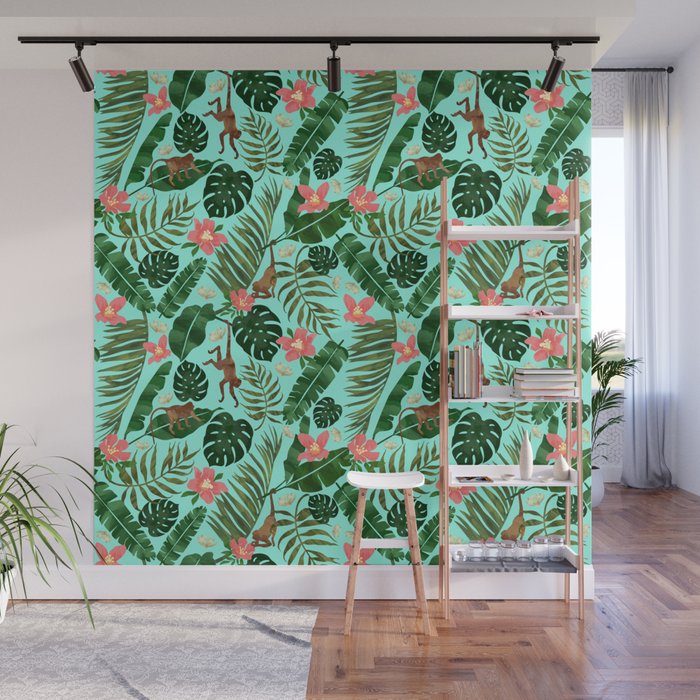 Tropical Garden - Mint Wall Mural Gallery Image 1