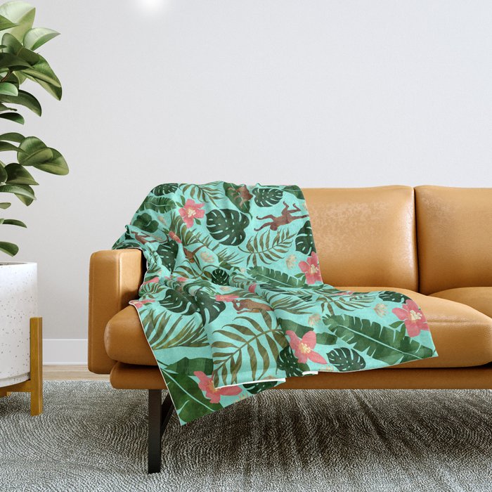 Tropical Garden - Mint Throw Blanket Gallery Image 1