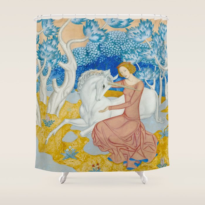 The Maid and the Unicorn - Edmund Dulac - 1938  Shower Curtain Gallery Image 1