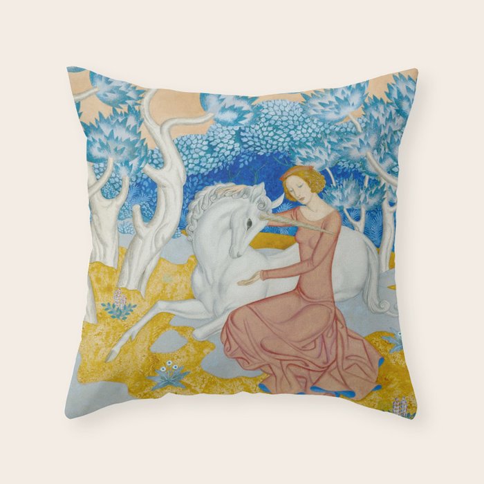 The Maid and the Unicorn - Edmund Dulac - 1938  Throw Pillow Gallery Image 1