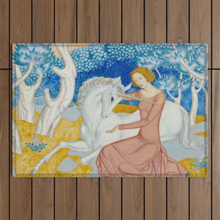 The Maid and the Unicorn - Edmund Dulac - 1938  Outdoor Rug Gallery Image 1