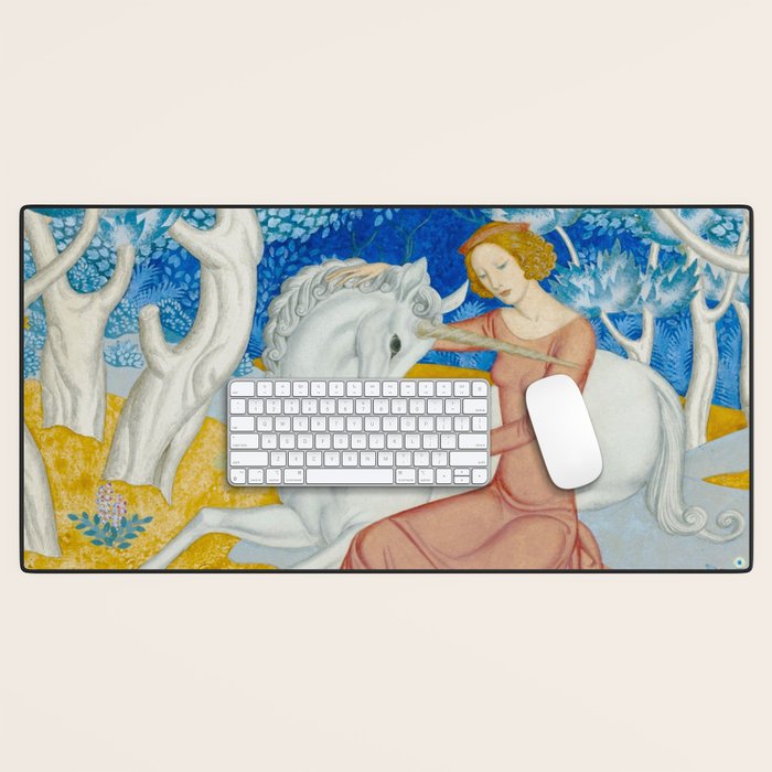 The Maid and the Unicorn - Edmund Dulac - 1938  Desk Mat Gallery Image 1