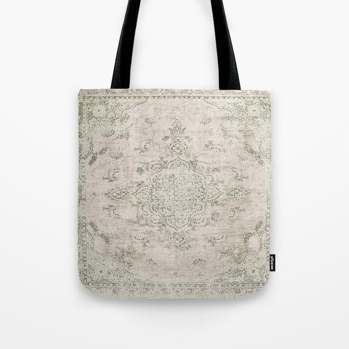Antique Persian Neutral Vintage Rug Print Cream Tote Bag Gallery Image 1