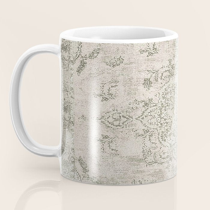 Antique Persian Neutral Vintage Rug Print Cream Coffee Mug Gallery Image 3
