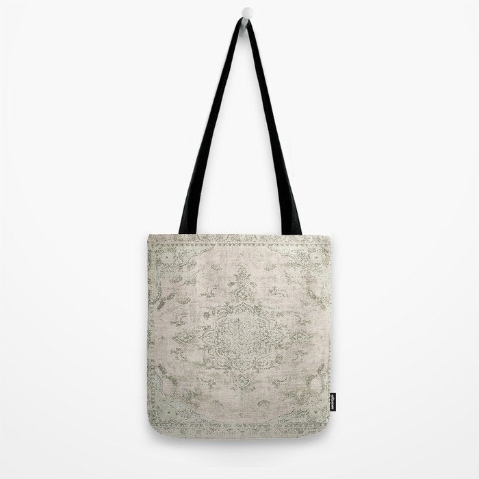 Antique Persian Neutral Vintage Rug Print Cream Tote Bag Gallery Image 2