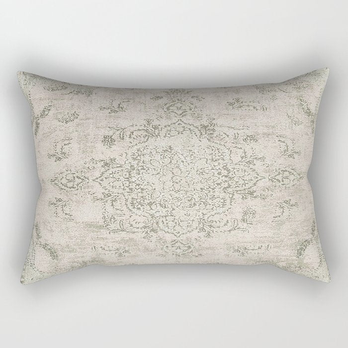Antique Persian Neutral Vintage Rug Print Cream Rectangular Pillow Gallery Image 2