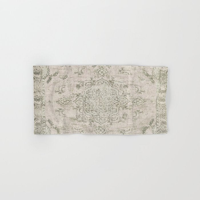 Antique Persian Neutral Vintage Rug Print Cream Bath Towel Gallery Image 1