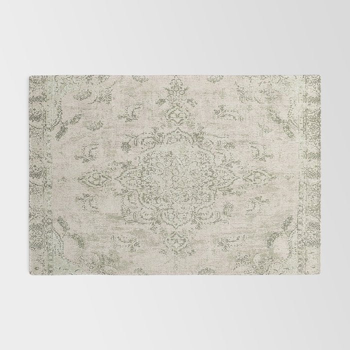 Antique Persian Neutral Vintage Rug Print Cream Rug Gallery Image 2