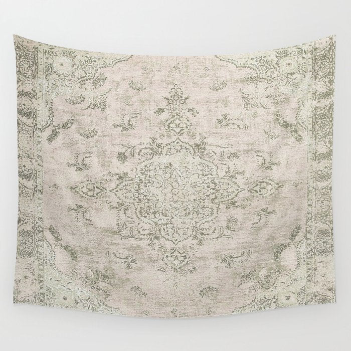Antique Persian Neutral Vintage Rug Print Cream Wall Tapestry Gallery Image 1