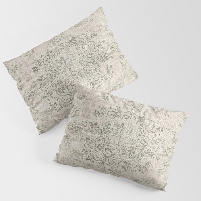 Antique Persian Neutral Vintage Rug Print Cream Pillow Sham Gallery Image 3