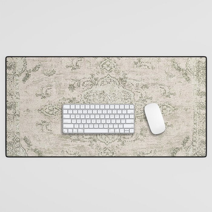 Antique Persian Neutral Vintage Rug Print Cream Desk Mat Gallery Image 1