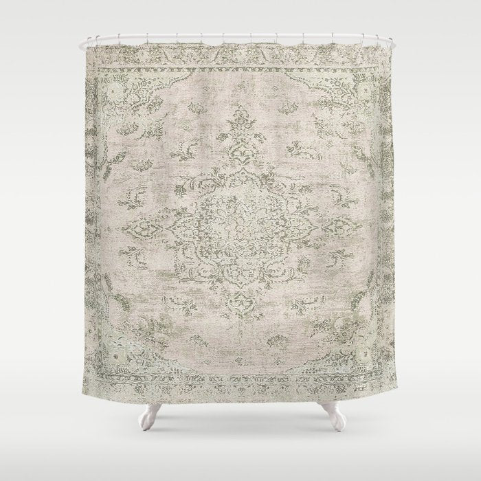 Antique Persian Neutral Vintage Rug Print Cream Shower Curtain Gallery Image 1