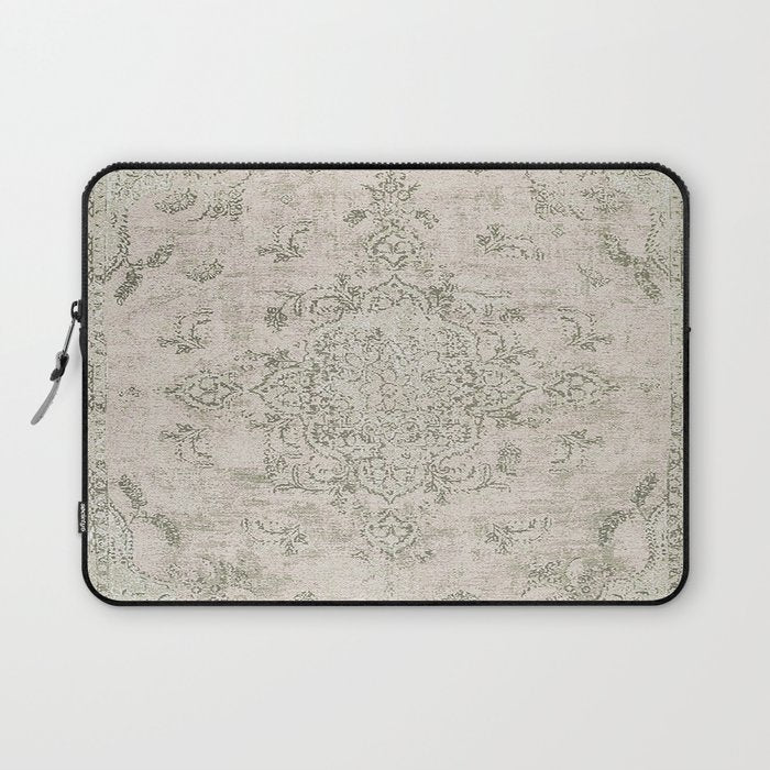 Antique Persian Neutral Vintage Rug Print Cream Laptop Sleeve Gallery Image 1